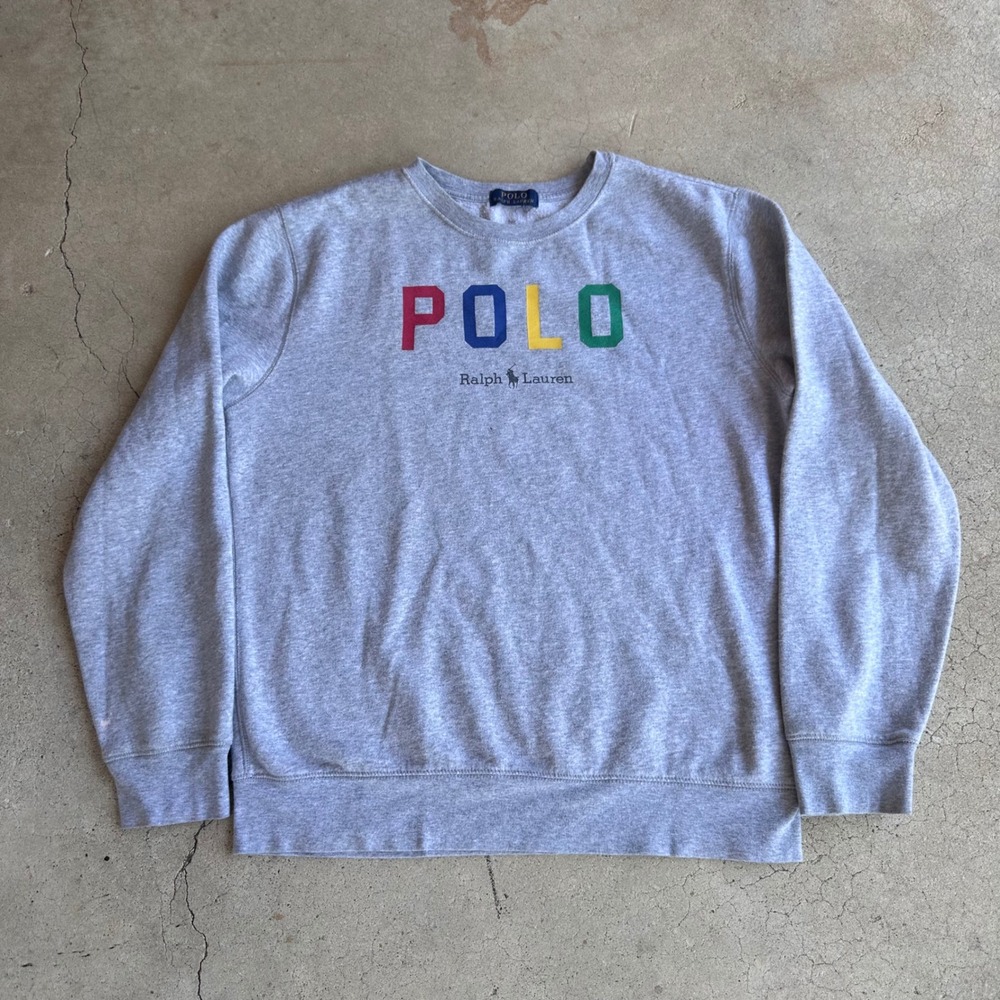 Polo Ralph Lauren Sweatshirt Mens Medium Gray Excellent Multi Color Spellout